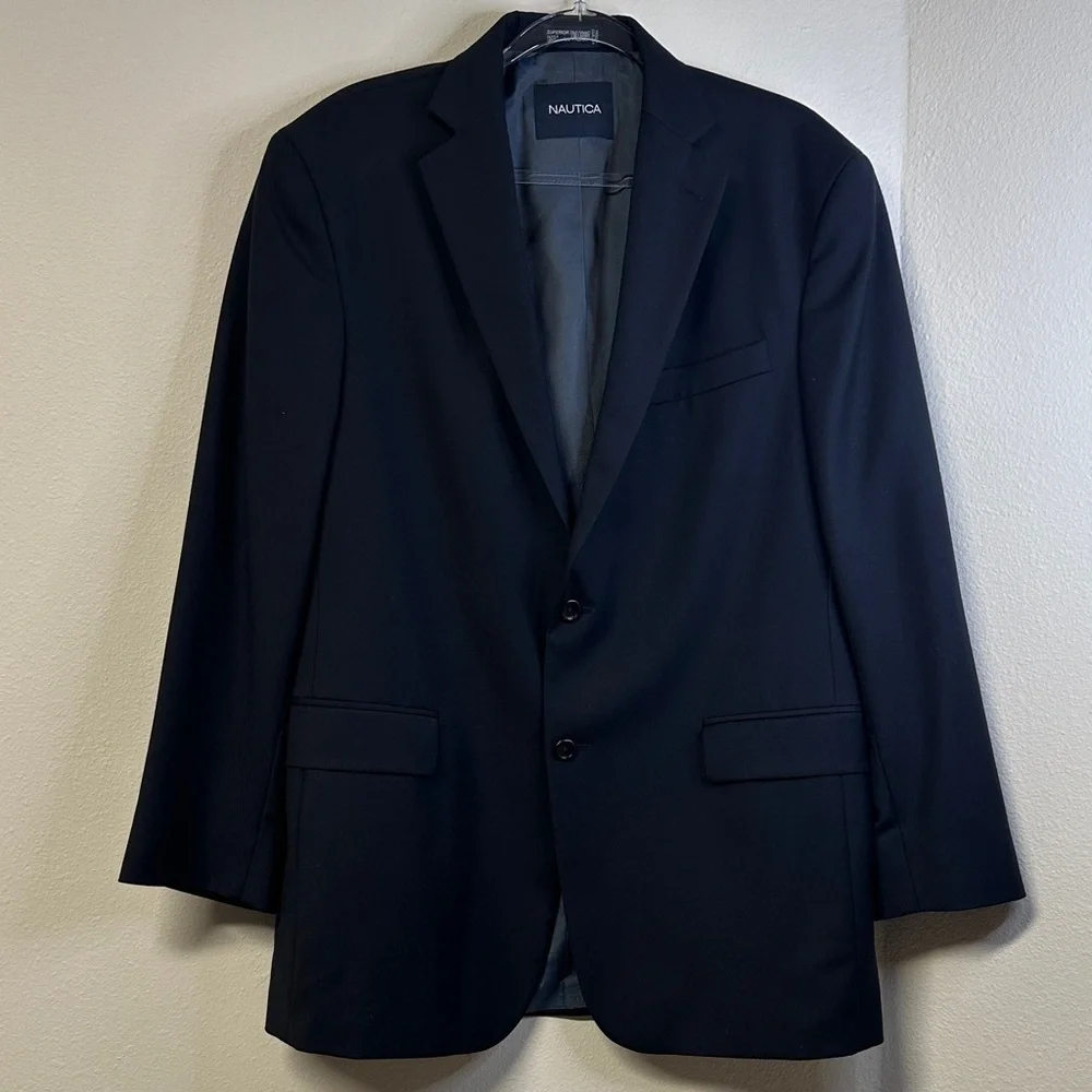 Nautica Men’s Navy 100% Wool Sport Coat Blazer 42R Classic Tailored Jacket